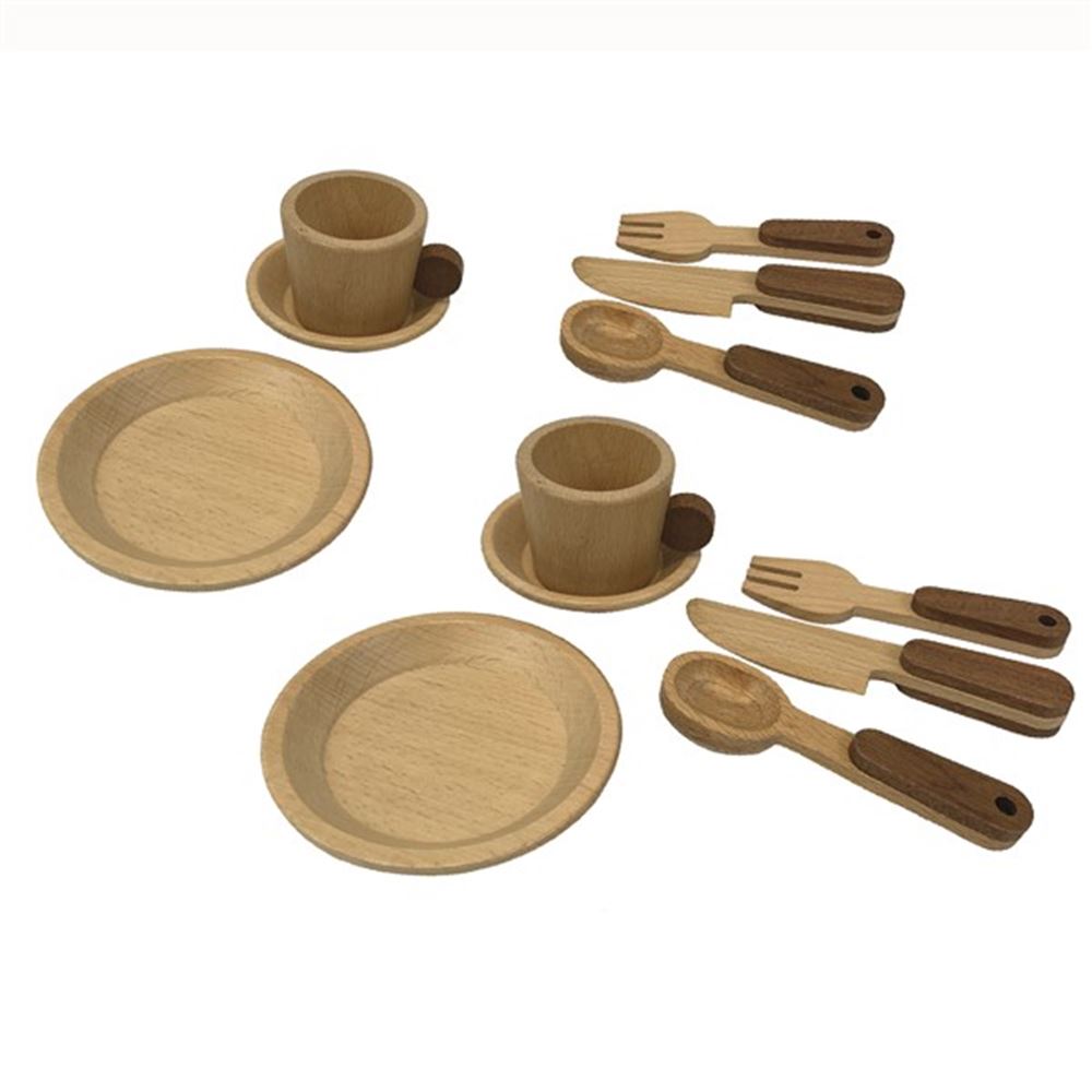 Frühstücksset aus Holz im Koffer. 3+