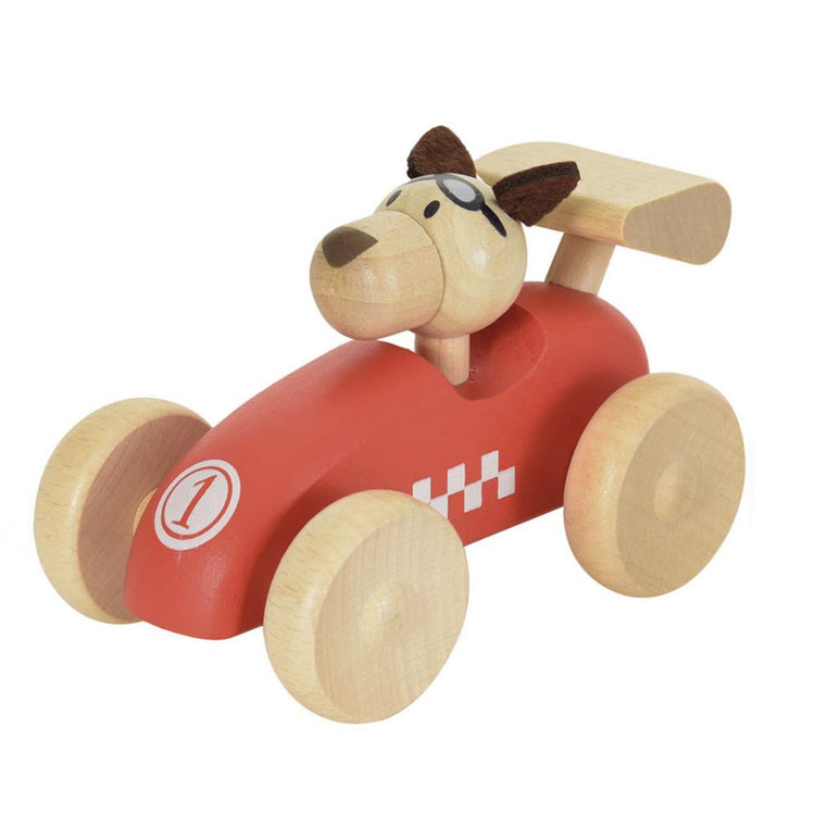 Egmont Rennwagen aus Holz mit Hund. 12x7x7