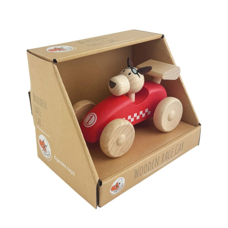 Egmont Rennwagen aus Holz mit Hund. 12x7x7