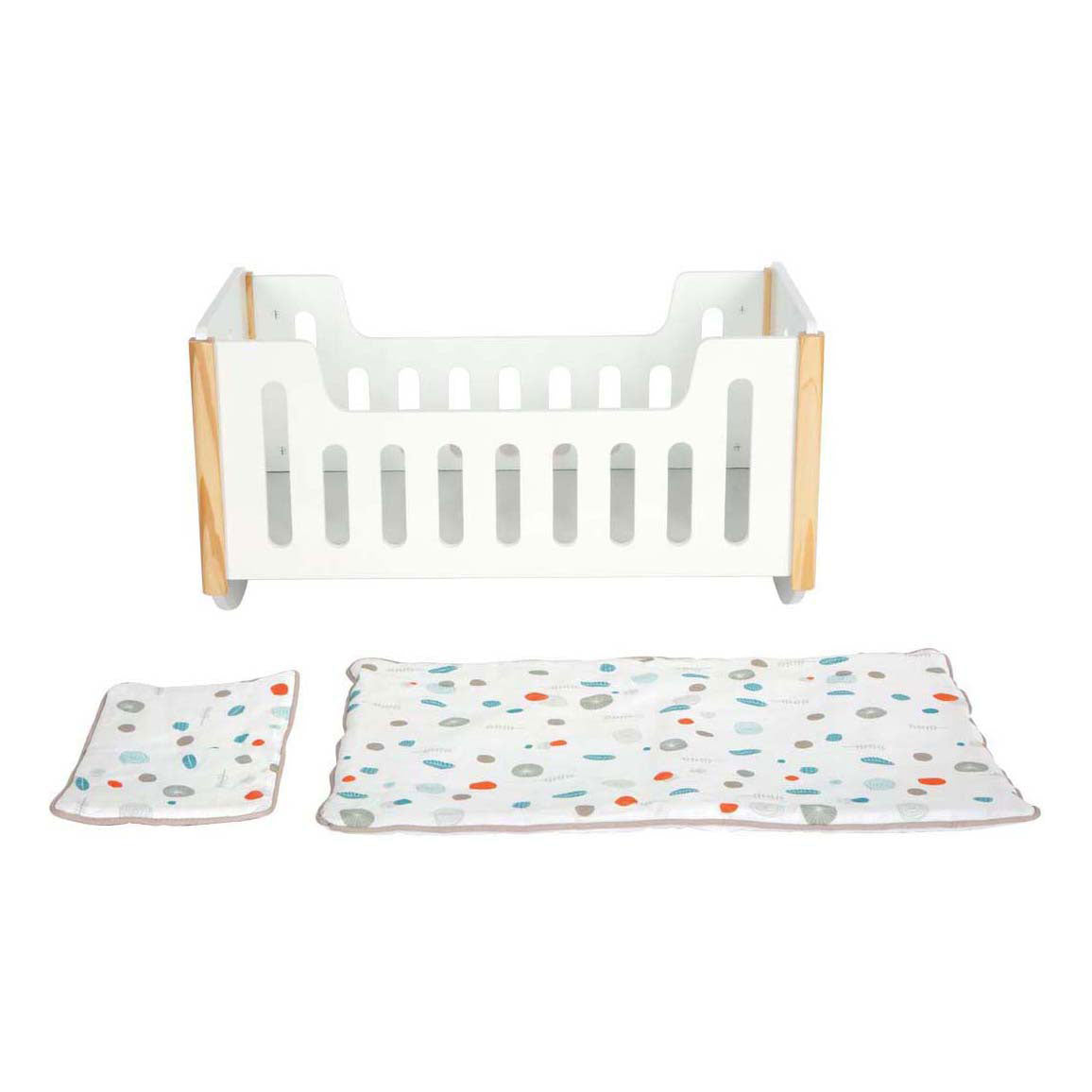 Gemütlicher kleiner Fuß - Holzpuppenbett weißer kleiner Knopf