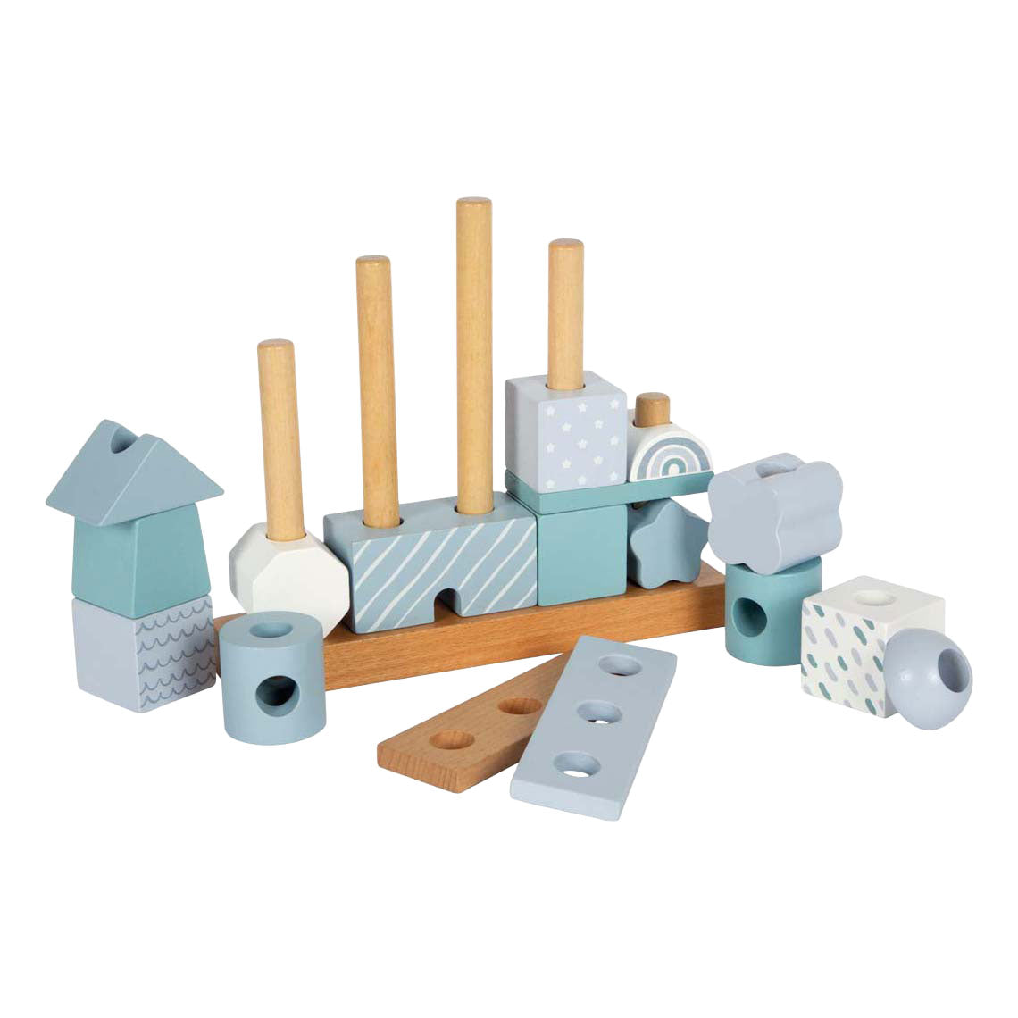 Small Foot - Stapelhaus aus Holz blau - 18-tlg.