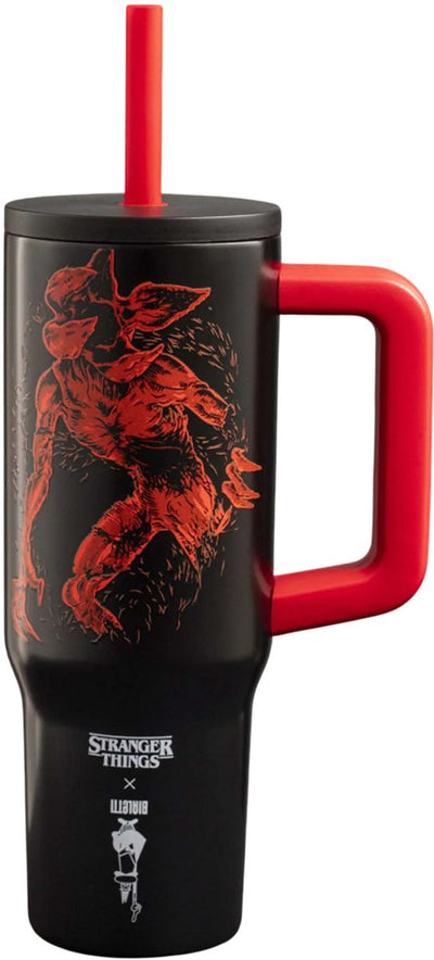 Bialetti Stranger Things Thermoskanne 900 ml – leuchtet im Dunkeln – mit Henkel und Strohhalm – Trinkbecher aus Edelstahl – limitierte Auflage