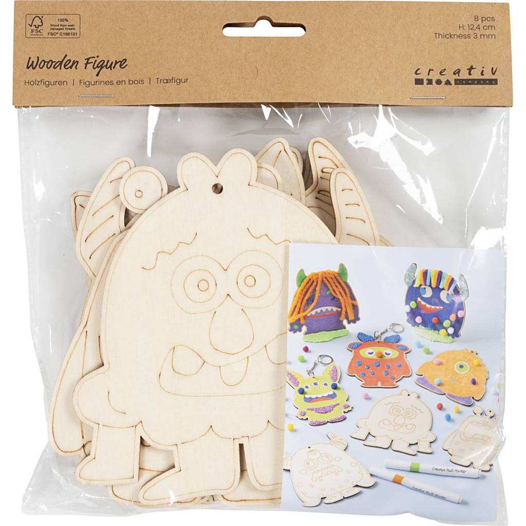Creativ Company Holzfiguren, Muster, H: 12,4 cm, Stärke 3 mm, 8 Stück 1 Karton
