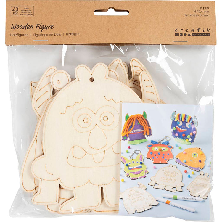 Creativ Company Holzfiguren, Muster, H: 12,4 cm, Stärke 3 mm, 8 Stück 1 Karton