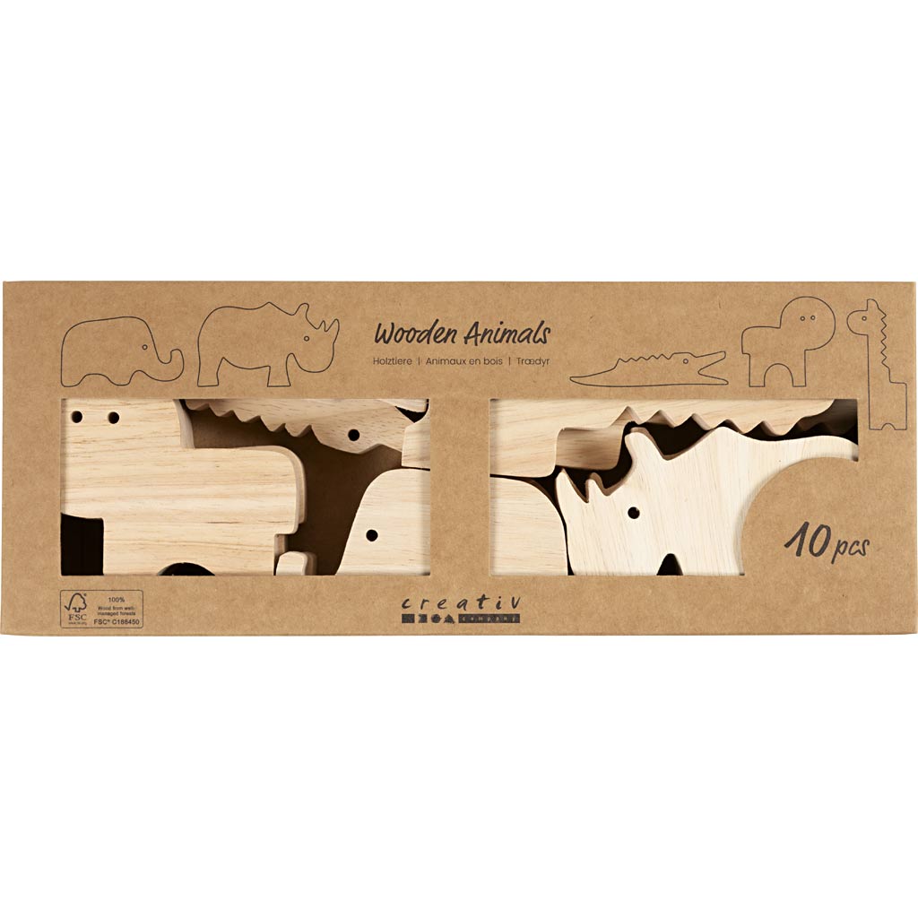 Creativ Company Holztiere, Safari, H: 3-14,5 cm, Stärke 2 cm, 10 Stück 1 Box