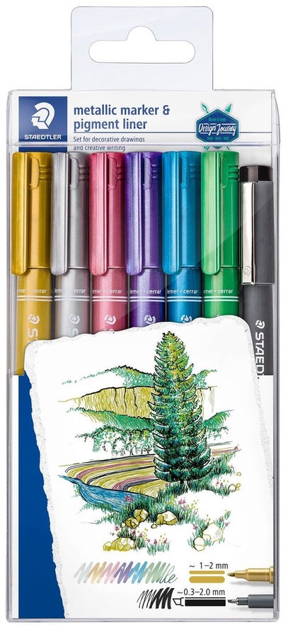 Staedtler Design Journey Metallic-Stift – Promo-Set 6 Farben + kostenloser Pigment-Liner