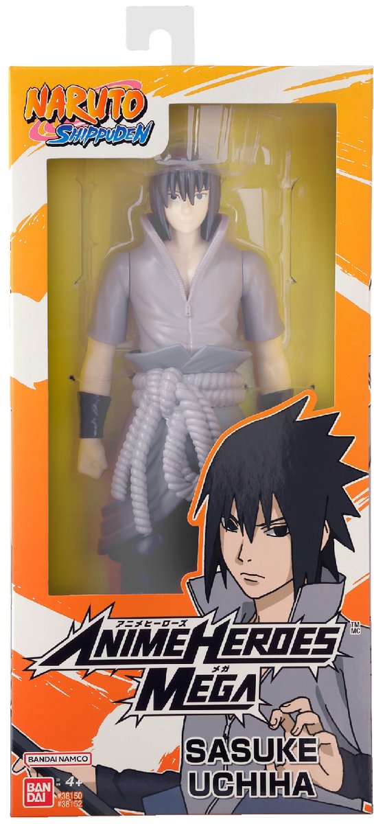 Bandai – Anime-Helden – Naruto Shippuden – Anime-Helden Mega 30 cm Figur – Sasuke Uchiha – große Actionfigur – Manga-Figur – offiziell lizenziertes Naruto – Spielzeug für Kinder ab 4 Jahren – 38152