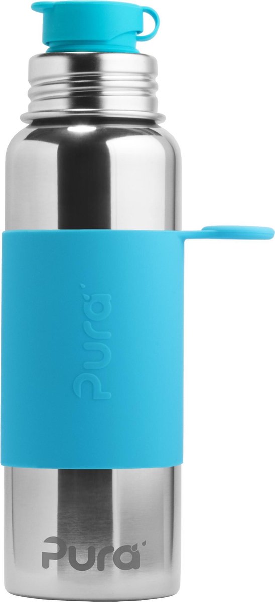 Pura Sportflasche 850 ml – Trinkflasche – Trinkflasche – plastikfrei – rostet nicht – spülmaschinenfest – inklusive Sporthülle und Sportkappe – Oberteil austauschbar – vielseitig einsetzbar – Aqua