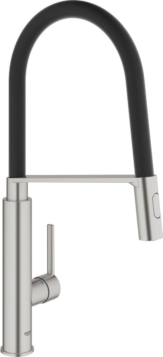 Grohe Quickfix Feel Profi-Küchenarmatur – hoher schwenkbarer Auslauf – 2 Strahlarten – Edelstahl