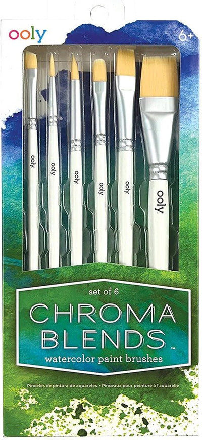 Ooly – Chroma Blends Aquarellpinsel – Set mit 6 Aquarellpinseln – die Holzgriffe liegen gut in der Hand – 6 verschiedene Pinselköpfe – geeignet ab 6 Jahren