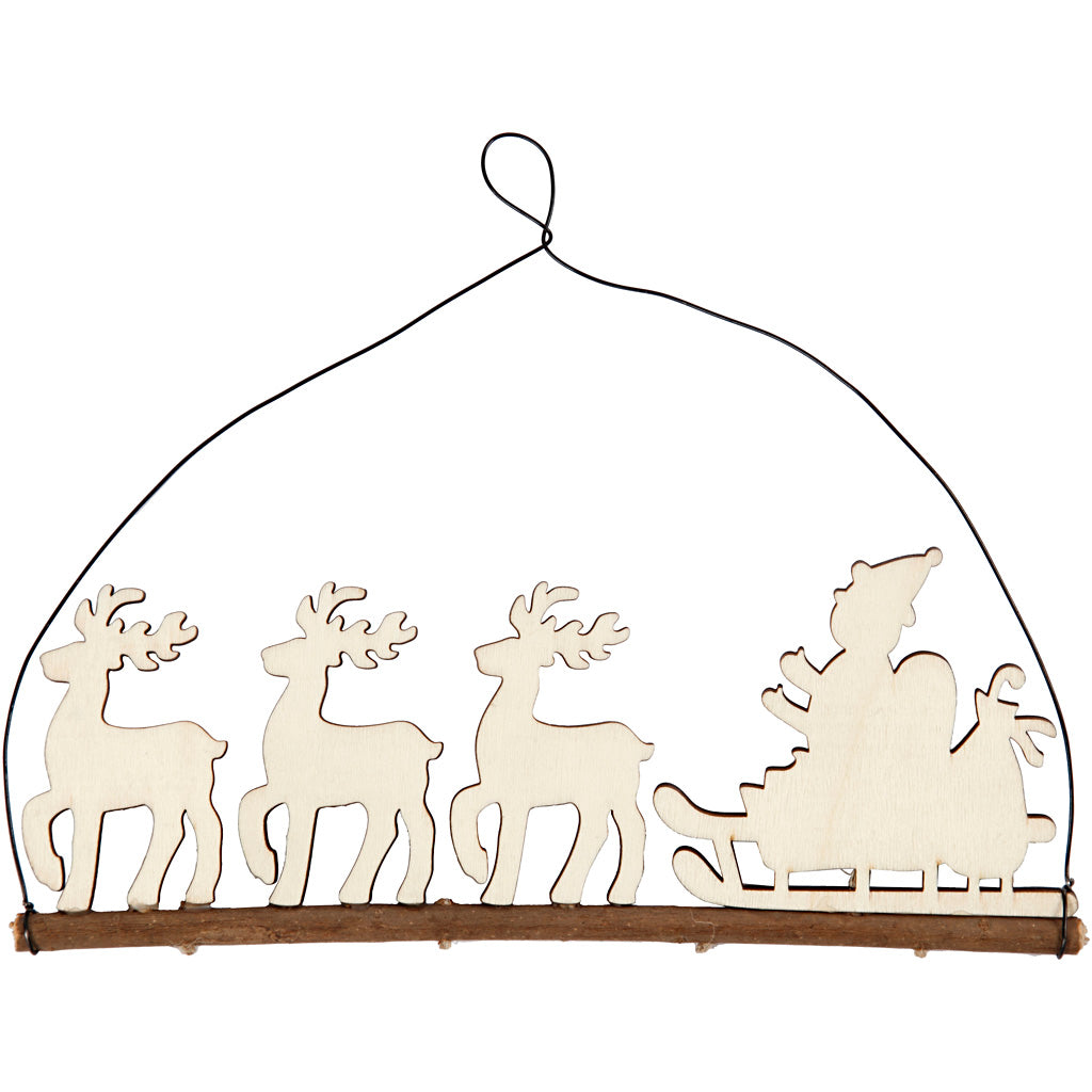 Creativ Company Weihnachtsdekoration, Weihnachtsmann mit Rentier, H: 8 cm, T: 0,5 cm, B: 22 cm, 1 Stück