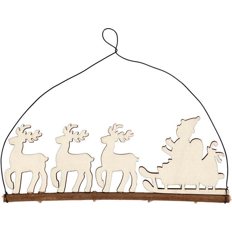 Creativ Company Weihnachtsdekoration, Weihnachtsmann mit Rentier, H: 8 cm, T: 0,5 cm, B: 22 cm, 1 Stück