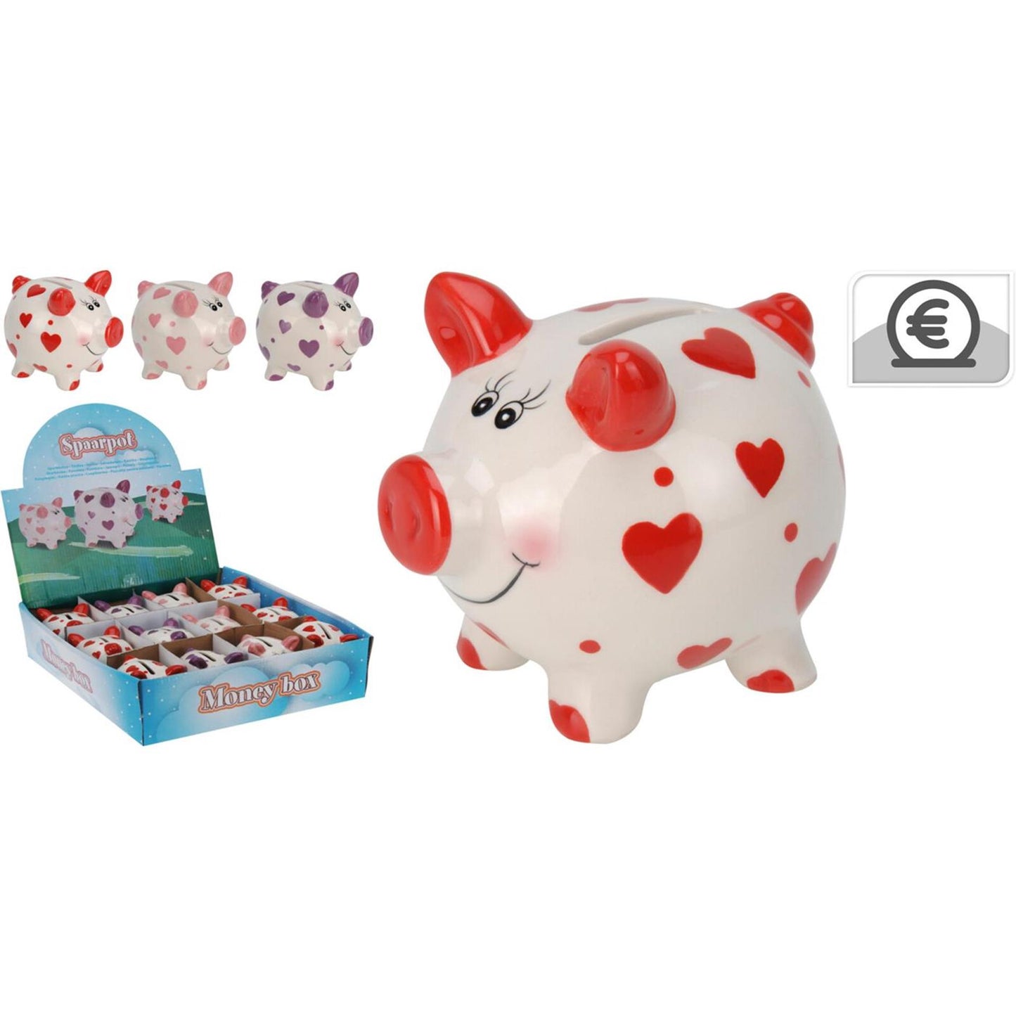 Sparschwein mit Herzen 3 sort.