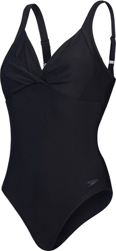 Speedo Shaping Cross Knot 1-teiliger Damen-Sportbadeanzug – Schwarz