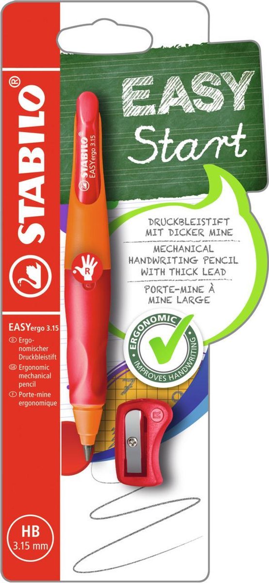Stabilo easyergo 3.15 – ergonomischer Druckbleistift – Rechtshänder – nachfüllbar – orangerot – extra dicke Bleistiftmine 3,15 mm