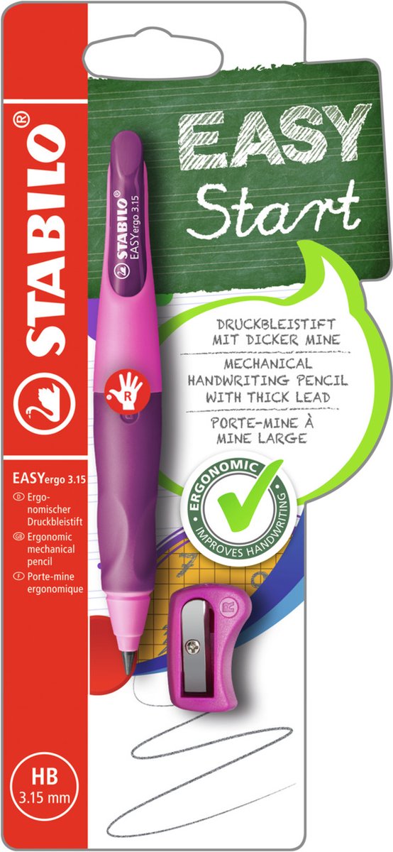 Stabilo easyergo 3.15 - ergonomischer Druckbleistift - Rechtshänder - nachfüllbar - rosa flieder - extra dicke Bleistiftmine 3,15 mm