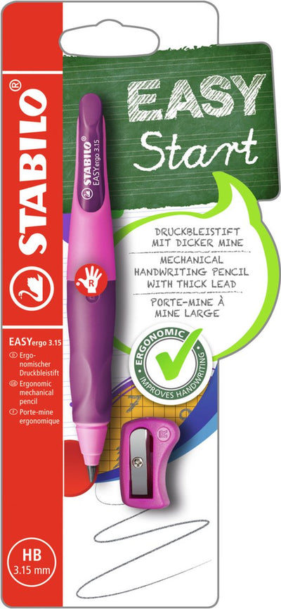 Stabilo easyergo 3.15 - ergonomischer Druckbleistift - Rechtshänder - nachfüllbar - rosa flieder - extra dicke Bleistiftmine 3,15 mm