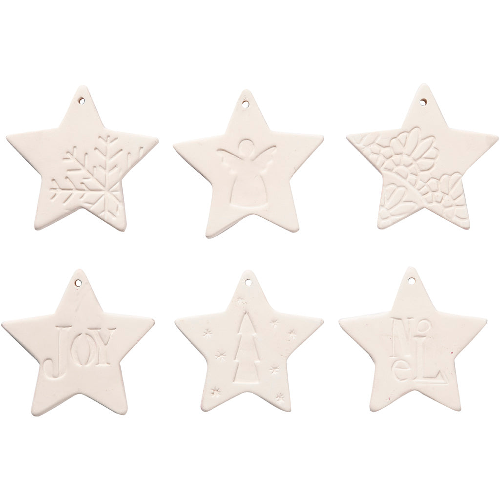 Creativ Company Ornamente zum Hängen, Stern, Größe 7x7 cm, weiß, 6 Stück 1 Box