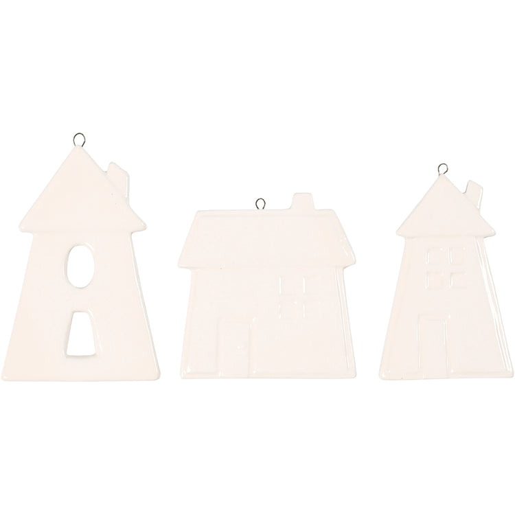 Creativ Company Hängeornamente, Häuser, H: 7,6-9,7 cm, weiß, 3 Stück 1 Box