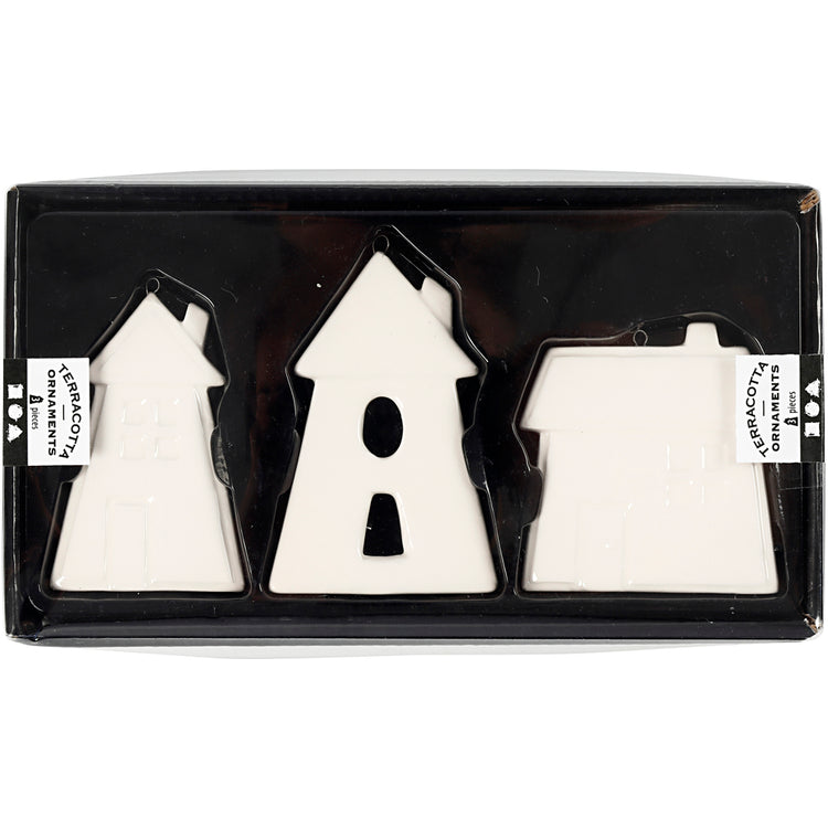 Creativ Company Hängeornamente, Häuser, H: 7,6-9,7 cm, weiß, 3 Stück 1 Box