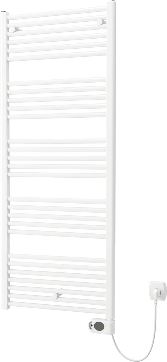 Plieger Elba Elektro-Handtuchheizkörper – Handtuchwärmer – mit Uhrenthermostat – 146,2 cm x 50 cm – 700 Watt – weiß