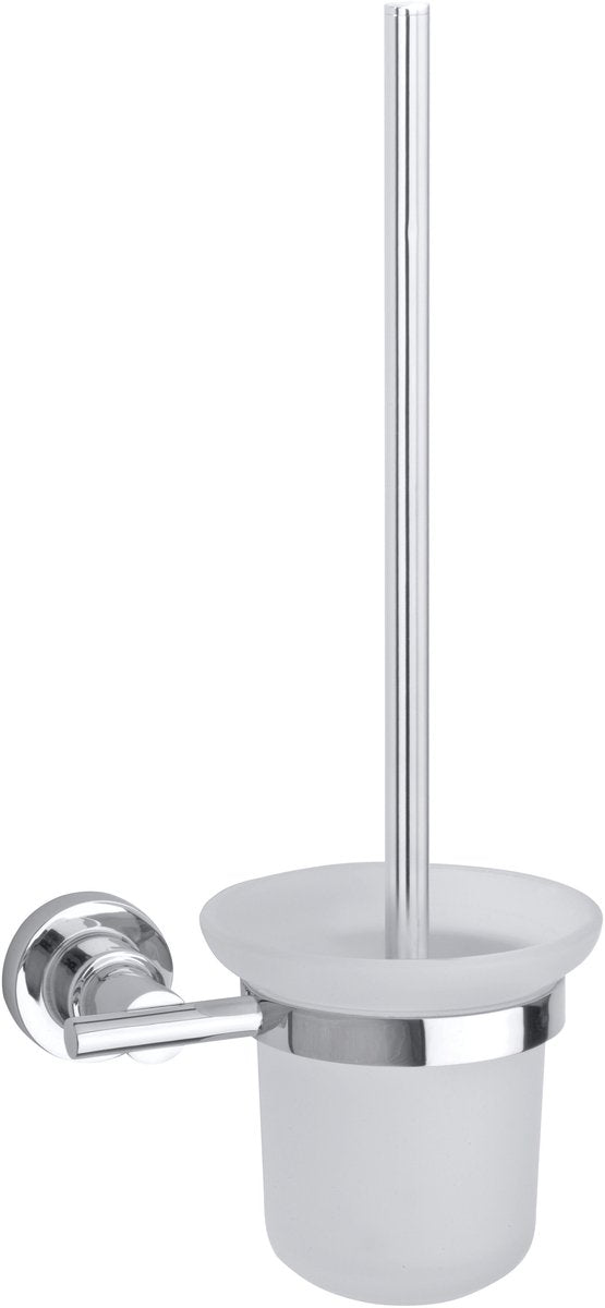 Tesa Toilettengarnitur Luup, satiniertes Glas, Chrom, Badezimmer ohne Bohren – 385 x 160 x 120 mm