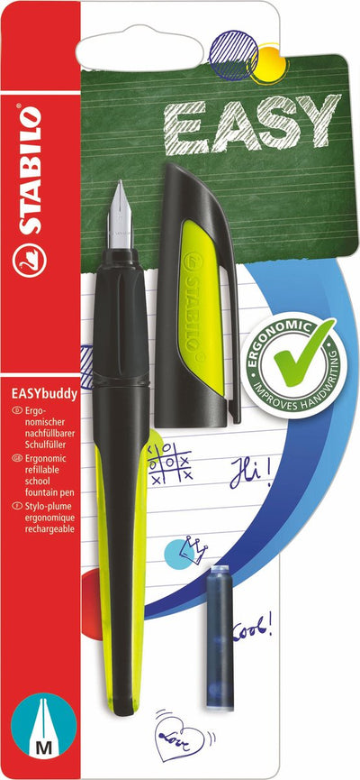 Stabilo easybuddy – ergonomischer Füllfederhalter – Black Lime – Standard-M-Feder für Rechtshänder