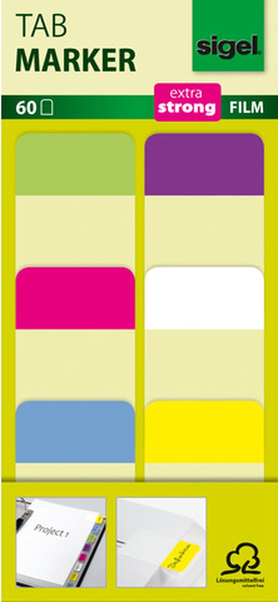 Sigel Tabmarkerfolie extra - stark 25x38mm 6 Farben Limette