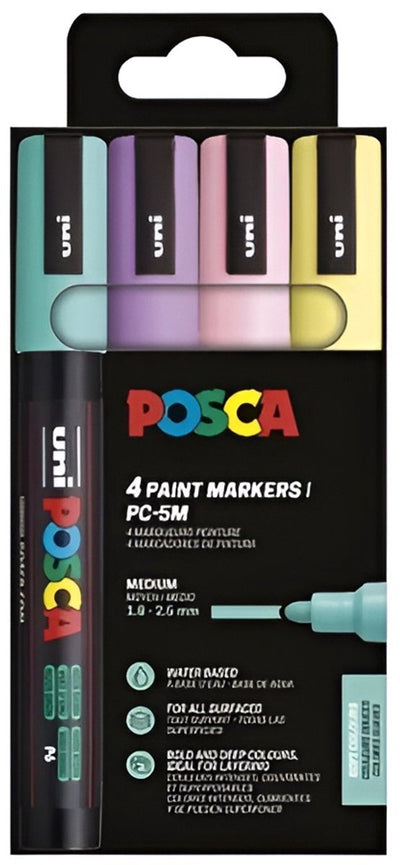 Posca Uni-Farbmarker PC-5m | 1 | 8 - 2 | 5mm | Federmäppchen mit 4 Teilen in sanften Farben