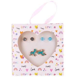 Happy Love Ohrring-Set blaue Pferde 3-teilig
