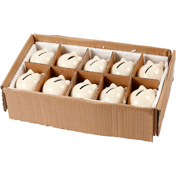 Creativ Company Sparschwein, H: 8 cm, B: 8,5 cm, gebrochenes Weiß, 10 Stück 1 Box