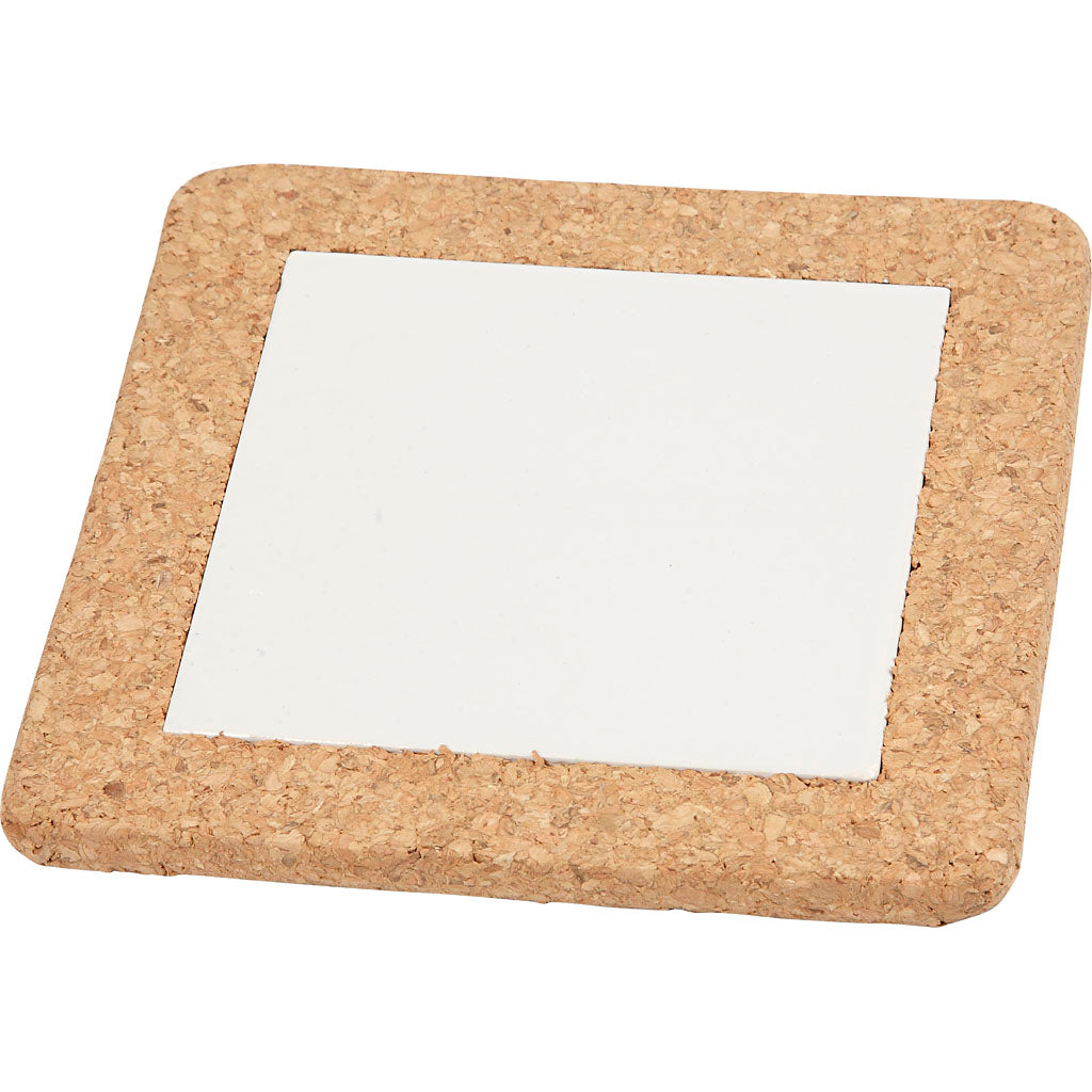 Kreativfirma Untersetzer mit Korkenrahmen, dim 15,5 x 17,5 x 1 cm, weiß, 10 Stück 1 Box