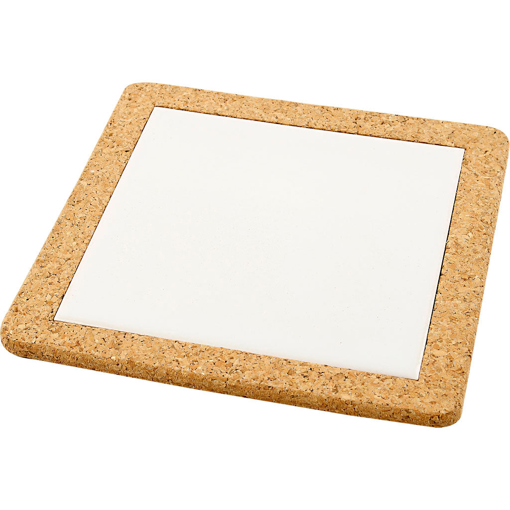 Creativ Company Untersetzer mit Korkrahmen, Maße 19x19x1,1 cm, weiß, 10 Stück 1 Karton