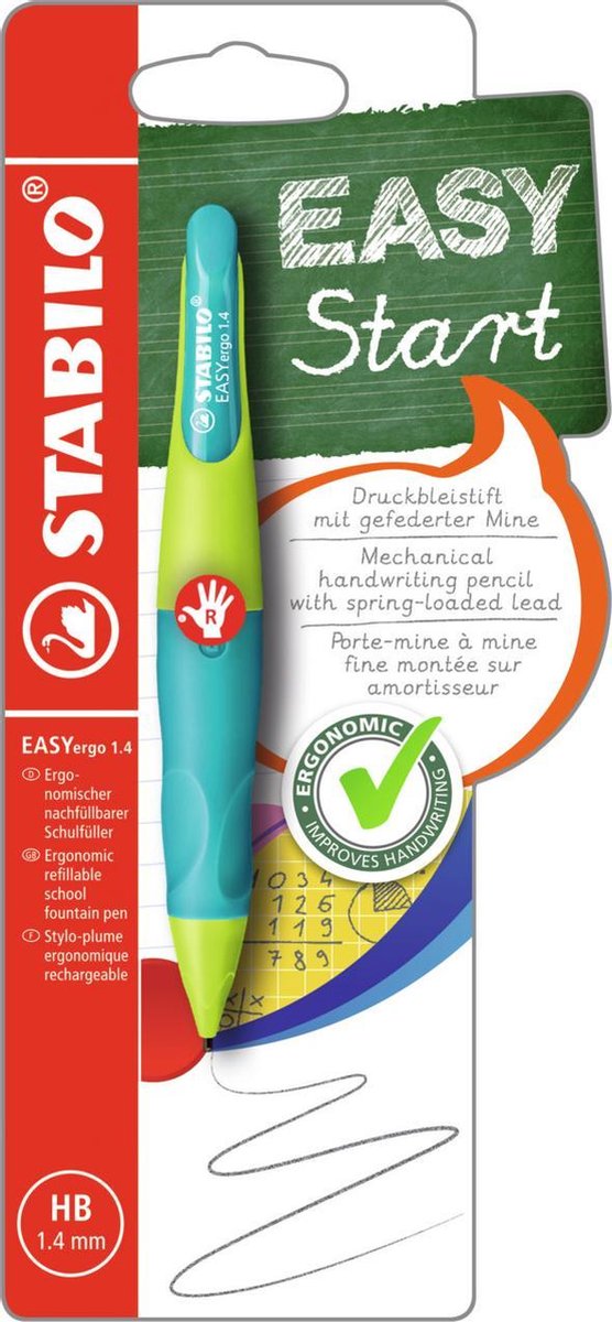 Stabilo easyergo 1.4 – ergonomischer Druckbleistift – Rechtshänder – nachfüllbar – Limette Aquamarin – dünne Bleistiftmine 1,4 mm