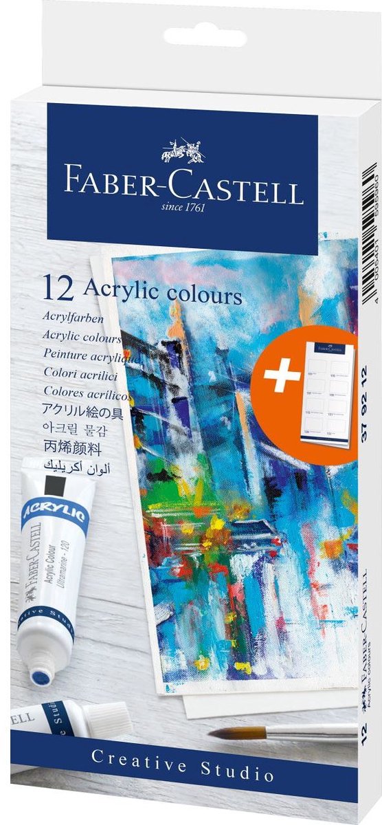 Faber-Castell Acrylfarbe – 12 Tuben – verschiedene Farben – fc-379212