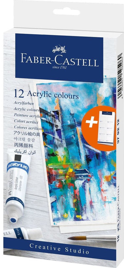 Faber-Castell Acrylfarbe – 12 Tuben – verschiedene Farben – fc-379212