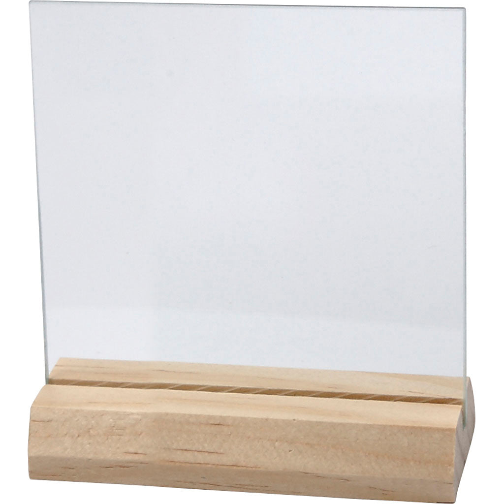 Creativ Company Glasplatte mit Holzsockel, Größe 7,5 x 7,5 cm, Dicke 28 mm, 10er Set 1 Box