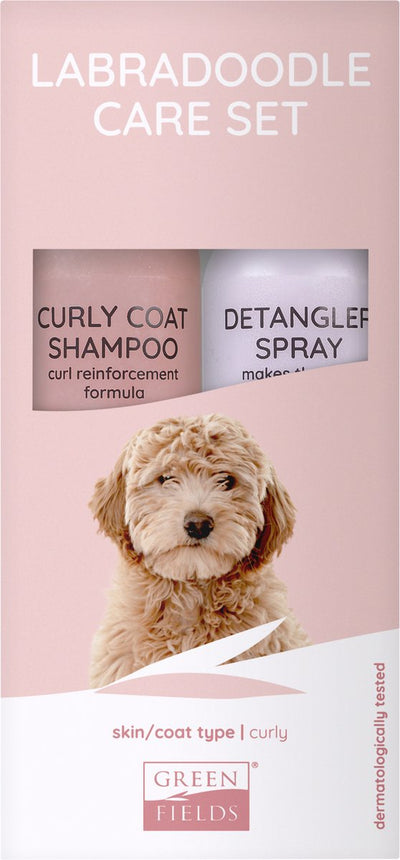 Greenfields Fellpflegeset für Labradoodle – für langhaariges oder lockiges Fell – Shampoo für lockiges Fell und Anti-Tangle-Spray 250 ml