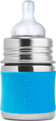 Pura Saugerflasche 150 ml – plastikfrei – Trinkflasche – verhindert Magenkrämpfe – spülmaschinenfest – inklusive Silikonsauger, Reiseverschluss und Sleeve – Oberteil austauschbar – vielseitig einsetzbar – Aqua