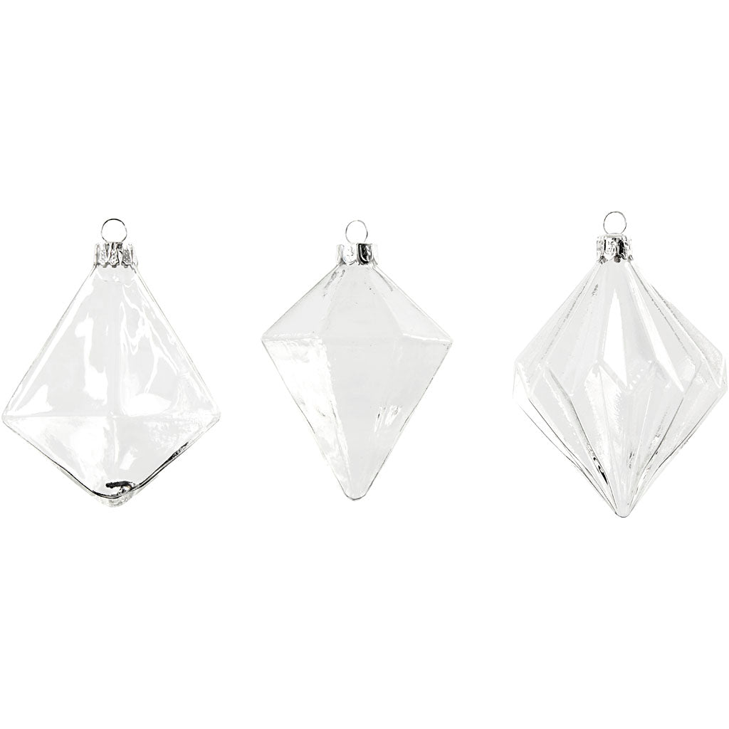 Creativ Company Glasornamente, H: 9,6+9,8+10,5 cm, T 7+7,9+8 cm, transparent, 3 Stück 1 Box