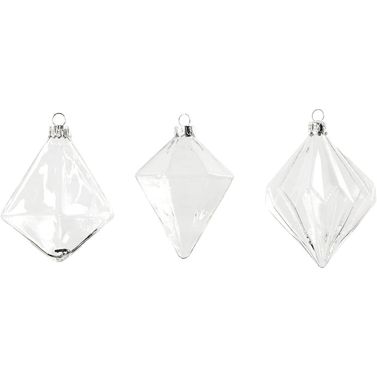Creativ Company Glasornamente, H: 9,6+9,8+10,5 cm, T 7+7,9+8 cm, transparent, 3 Stück 1 Box