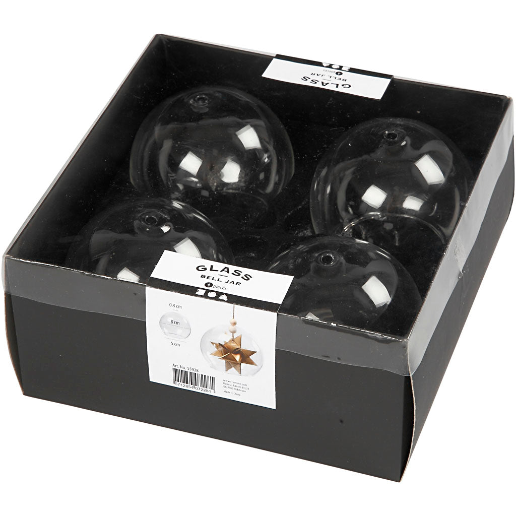 Creativ Company Glockenglas ohne Sockel, D 8 cm, Lochgröße 5 cm, transparent, 4 Stück 1 Box