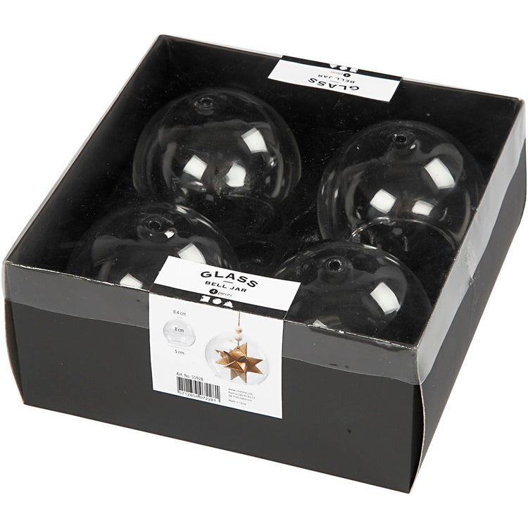 Creativ Company Glockenglas ohne Sockel, D 8 cm, Lochgröße 5 cm, transparent, 4 Stück 1 Box