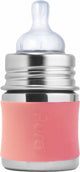 Pura Saugerflasche 150 ml – plastikfrei – Trinkflasche – verhindert Magenkrämpfe – spülmaschinenfest – inklusive Silikonsauger, Reiseverschluss und Sleeve – Oberteil austauschbar – vielseitig einsetzbar – Pink