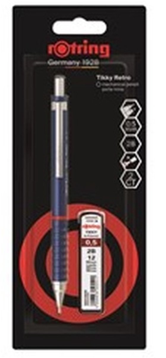 Rotring Tikky Retro-Druckbleistift-Set | Graphit 2b, 0,5 mm | blauer Ärmel | Leichtgewichtig mit angenehmem Wellengriff