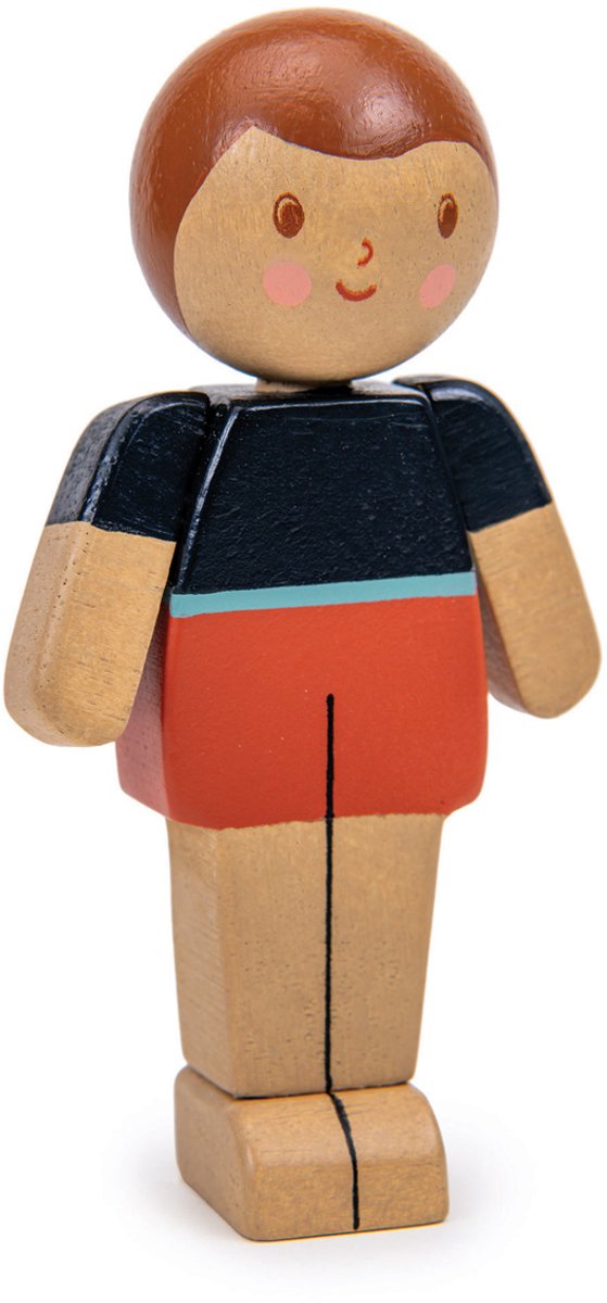 Zarte Blatt-Puppenhauspuppe – Karamell-Vater-Holzspielzeugpuppe.