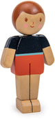 Zarte Blatt-Puppenhauspuppe – Karamell-Vater-Holzspielzeugpuppe.