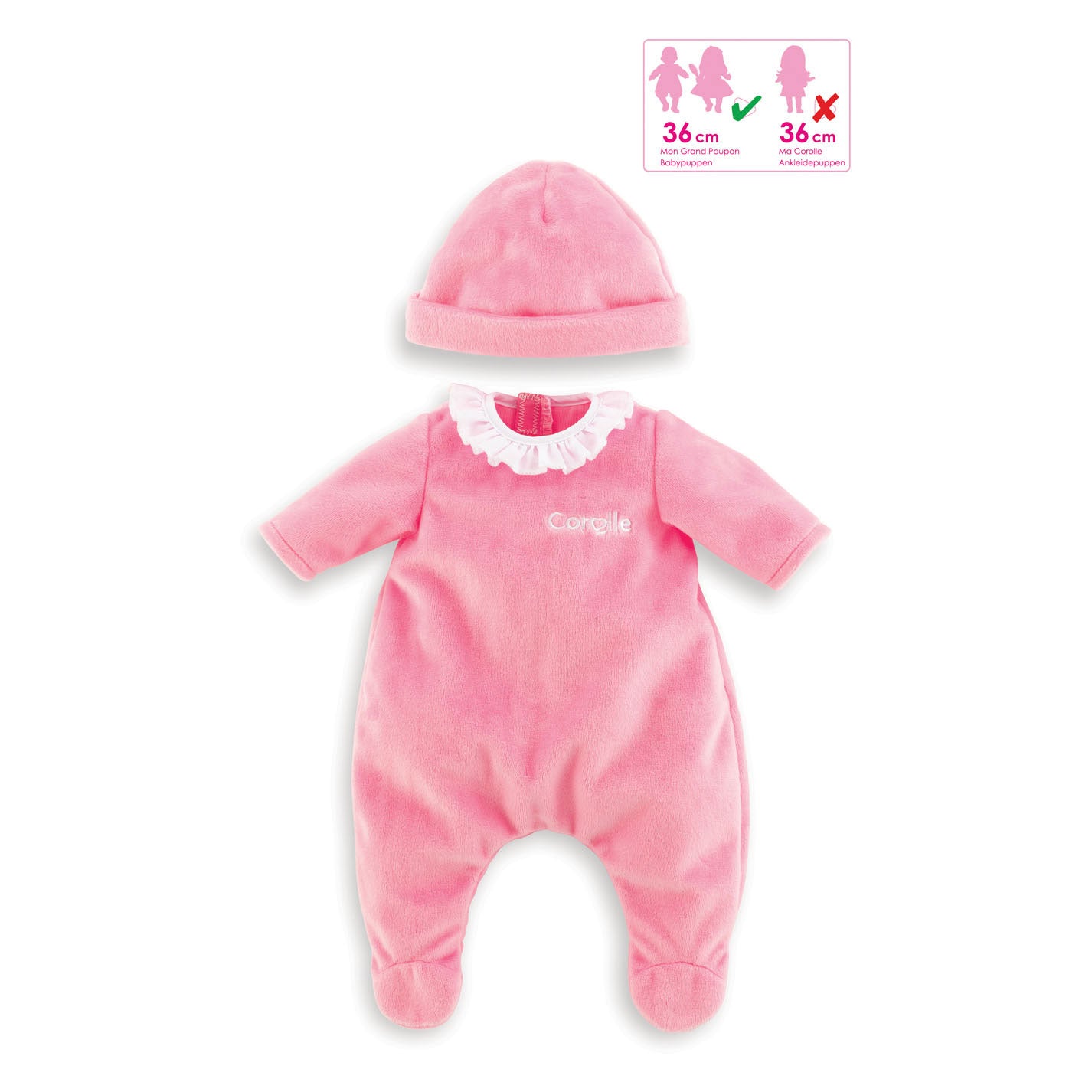 Corolle Mon Grand Poupon - Pyjamas Pink mit Hut, 36 cm