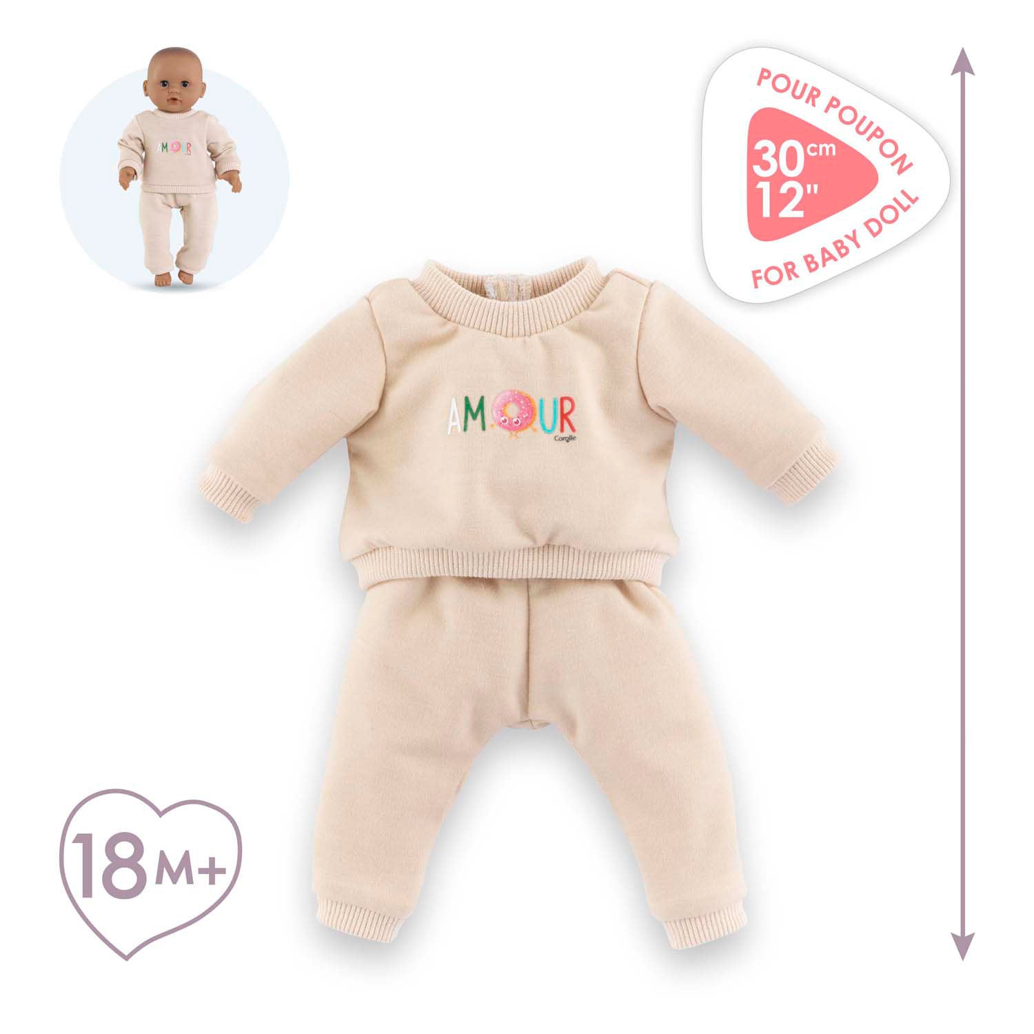 Corolle Beige Tracking -Anzug für Baby Pop, 30 cm