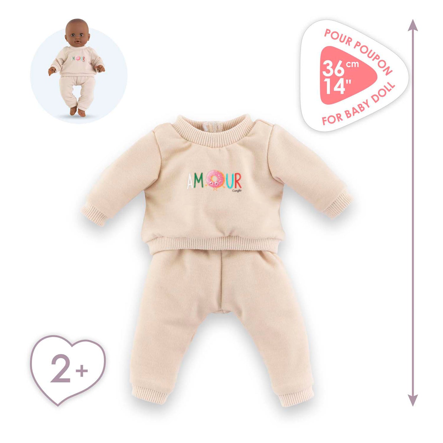Corolle Beige Tracking -Anzug für Baby Pop, 36 cm